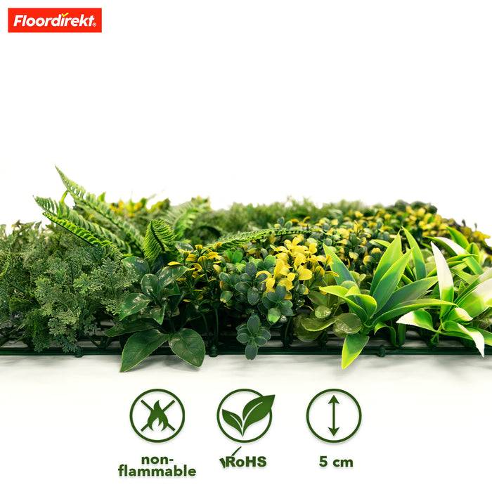 FLOORDIREKT Pflanzenwand Multielements - Natürliches, pflegefreies Kunstpflanzen-Panel - Sonnenbeständig & individuell erweiterbar - 50 × 50 cm