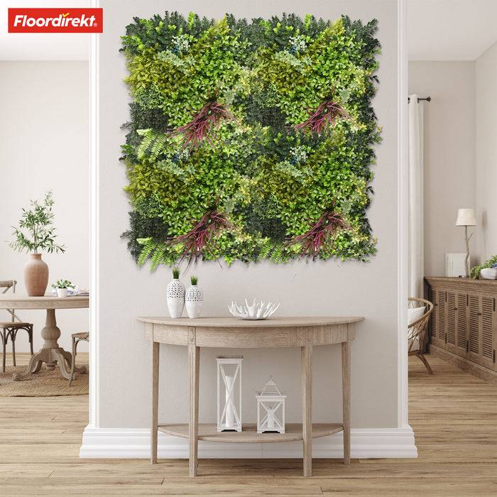 FLOORDIREKT Pflanzenwand Heaven Blue - Natürliches, pflegefreies Kunstpflanzen-Panel - Sonnenbeständig & individuell erweiterbar - 50 × 50 cm