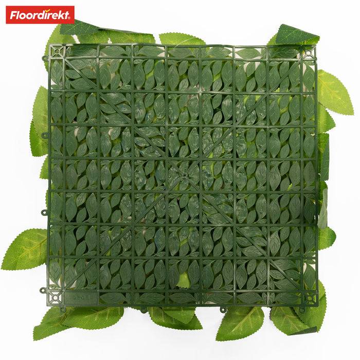 FLOORDIREKT Pflanzenwand Big Rose Leaf - Natürliches, pflegefreies Kunstpflanzen-Panel - Sonnenbeständig & individuell erweiterbar - 33 × 33 cm