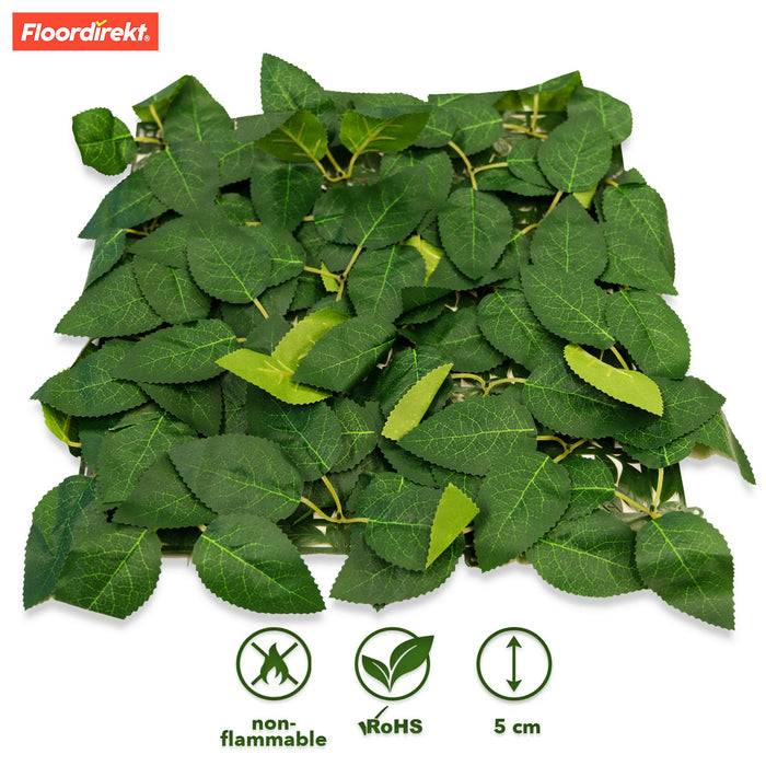 FLOORDIREKT Pflanzenwand Big Rose Leaf - Natürliches, pflegefreies Kunstpflanzen-Panel - Sonnenbeständig & individuell erweiterbar - 33 × 33 cm