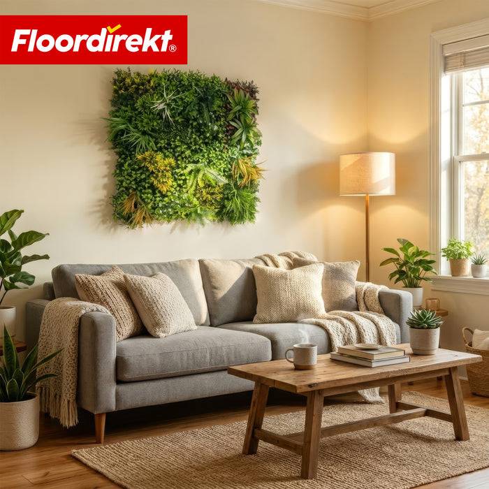 FLOORDIREKT Pflanzenwand Spring Garden - Natürliches, pflegefreies Kunstpflanzen-Panel - Sonnenbeständig & individuell erweiterbar - 100 × 100 cm