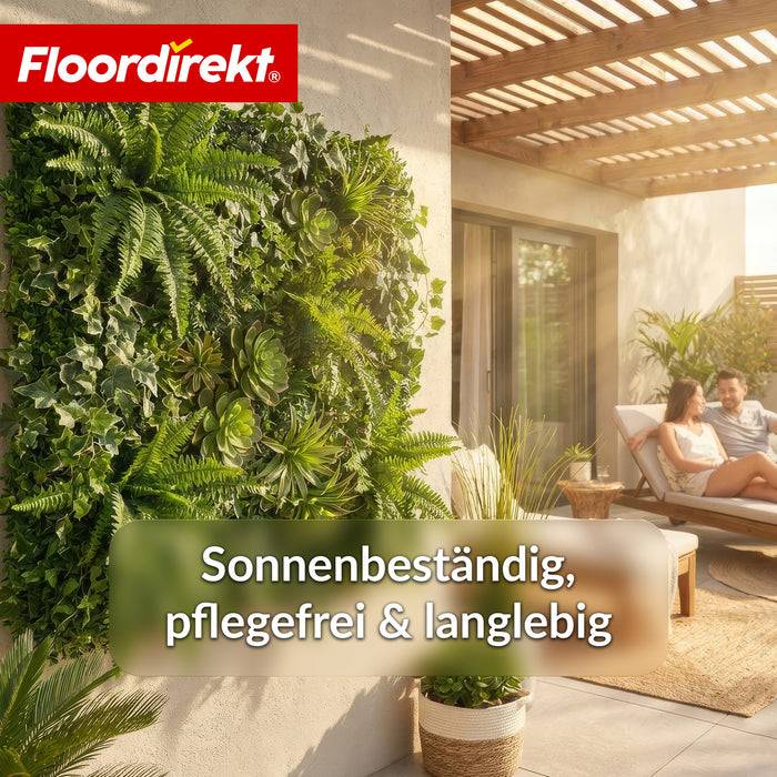 FLOORDIREKT Pflanzenwand Spring Garden - Natürliches, pflegefreies Kunstpflanzen-Panel - Sonnenbeständig & individuell erweiterbar - 100 × 100 cm