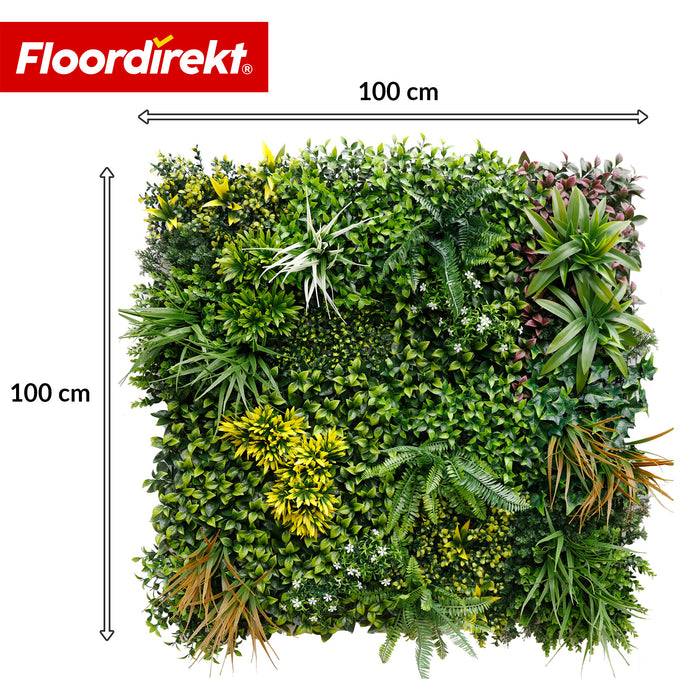 FLOORDIREKT Pflanzenwand Spring Garden - Natürliches, pflegefreies Kunstpflanzen-Panel - Sonnenbeständig & individuell erweiterbar - 100 × 100 cm