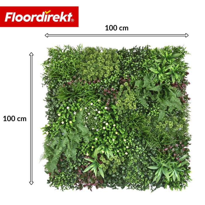 FLOORDIREKT Pflanzenwand Wonderland - Natürliches, pflegefreies Kunstpflanzen-Panel - Sonnenbeständig & individuell erweiterbar - 100 × 100 cm