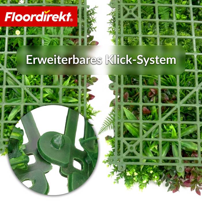 FLOORDIREKT Pflanzenwand Wonderland - Natürliches, pflegefreies Kunstpflanzen-Panel - Sonnenbeständig & individuell erweiterbar - 100 × 100 cm