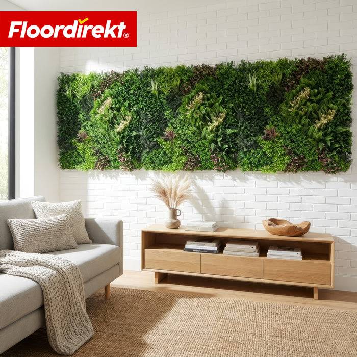 FLOORDIREKT Pflanzenwand Hera - Natürliches, pflegefreies Kunstpflanzen-Panel - Sonnenbeständig & individuell erweiterbar - 100 × 100 cm