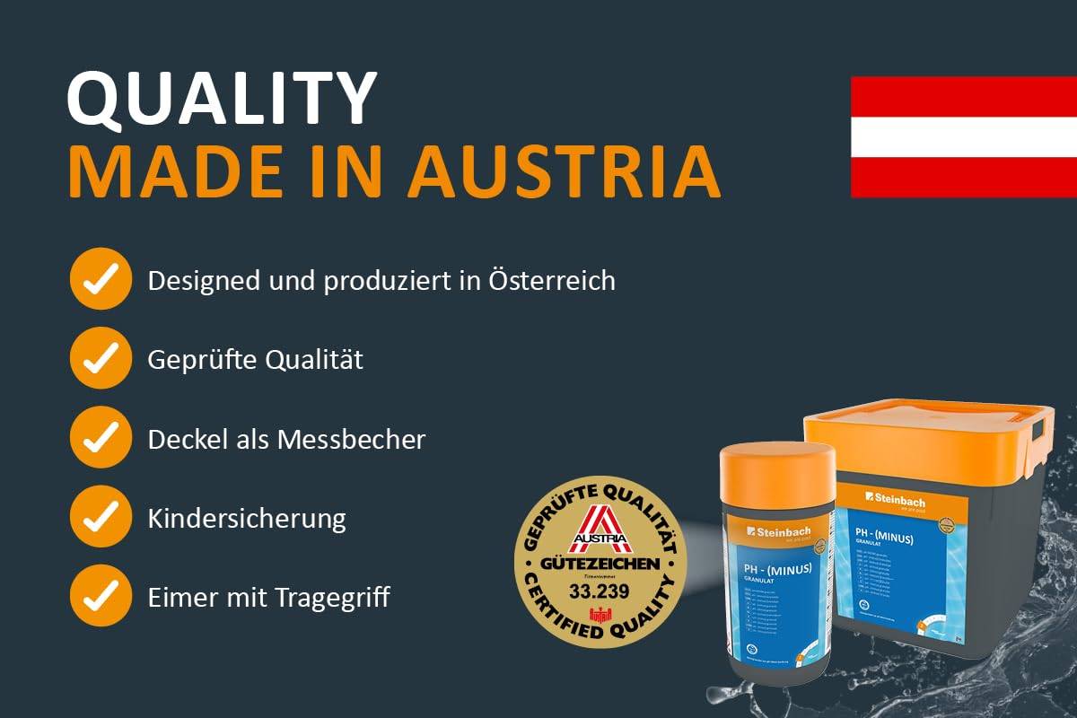 Steinbach Poolpflege pH-Minus Granulat - 0753001TV08-8X 1,5 kg - Zur pH-Wert-Senkung im Pool - Gut löslich & staubreduziert - Für bessere Wirksamkei