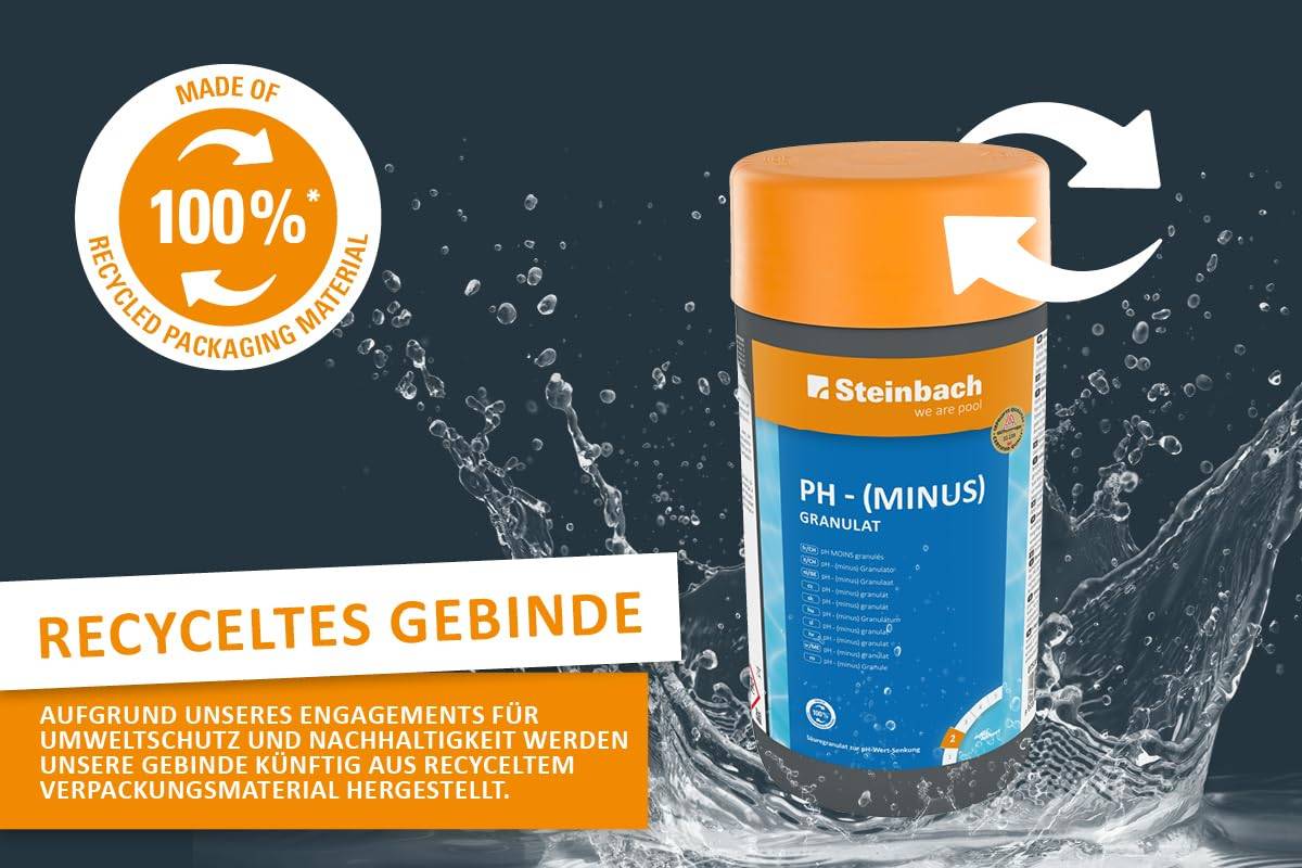 Steinbach Poolpflege pH-Minus Granulat - 0753001TV08-8X 1,5 kg - Zur pH-Wert-Senkung im Pool - Gut löslich & staubreduziert - Für bessere Wirksamkei