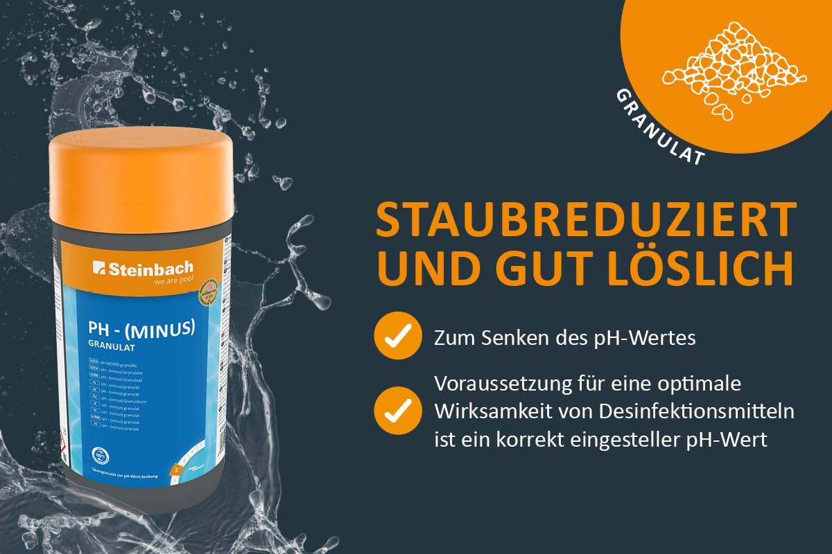 Steinbach | Poolpflege pH-(minus) Granulat | 1,5 kg | zur optimalen pH-Wert-Einstellung | effiziente Wasserpflege | einfache Anwendung