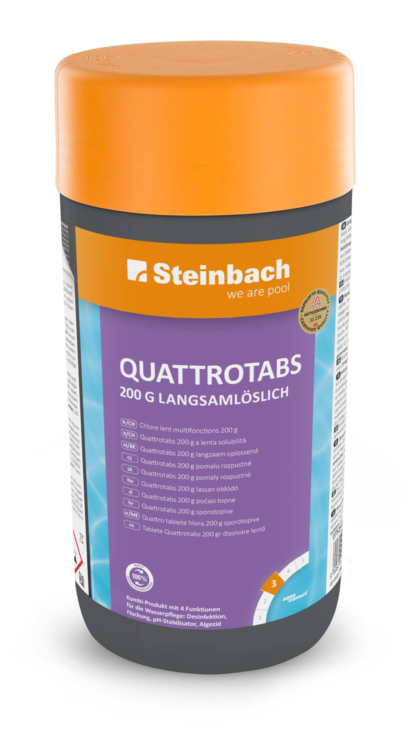 Steinbach | Poolpflege Quattrotabs | langsamlöslich | 200g Tabs | ideal für langanhaltende Wasserhygiene | pflegt zuverlässig und effizient | geeig
