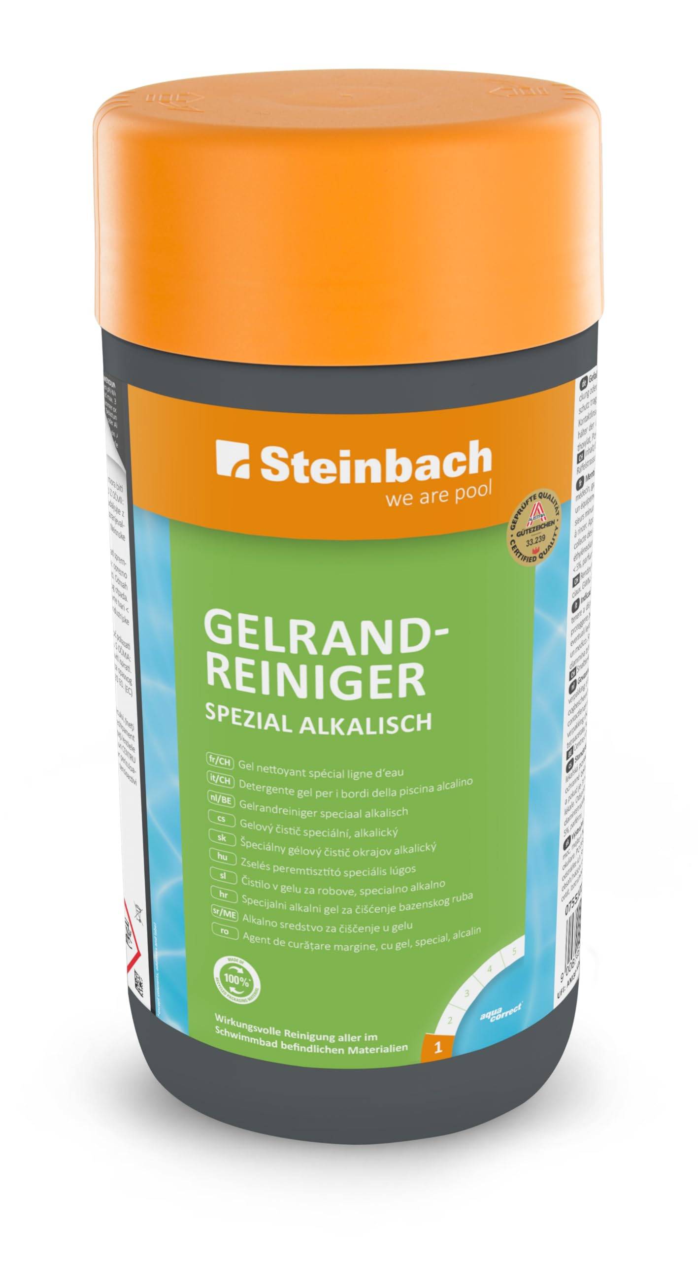 Steinbach | Gelrandreiniger spezial | alkalisch | Fassungsvermögen: 1 Liter | ideal zur Reinigung von Beckenrändern | effizient gegen Verschmutzunge