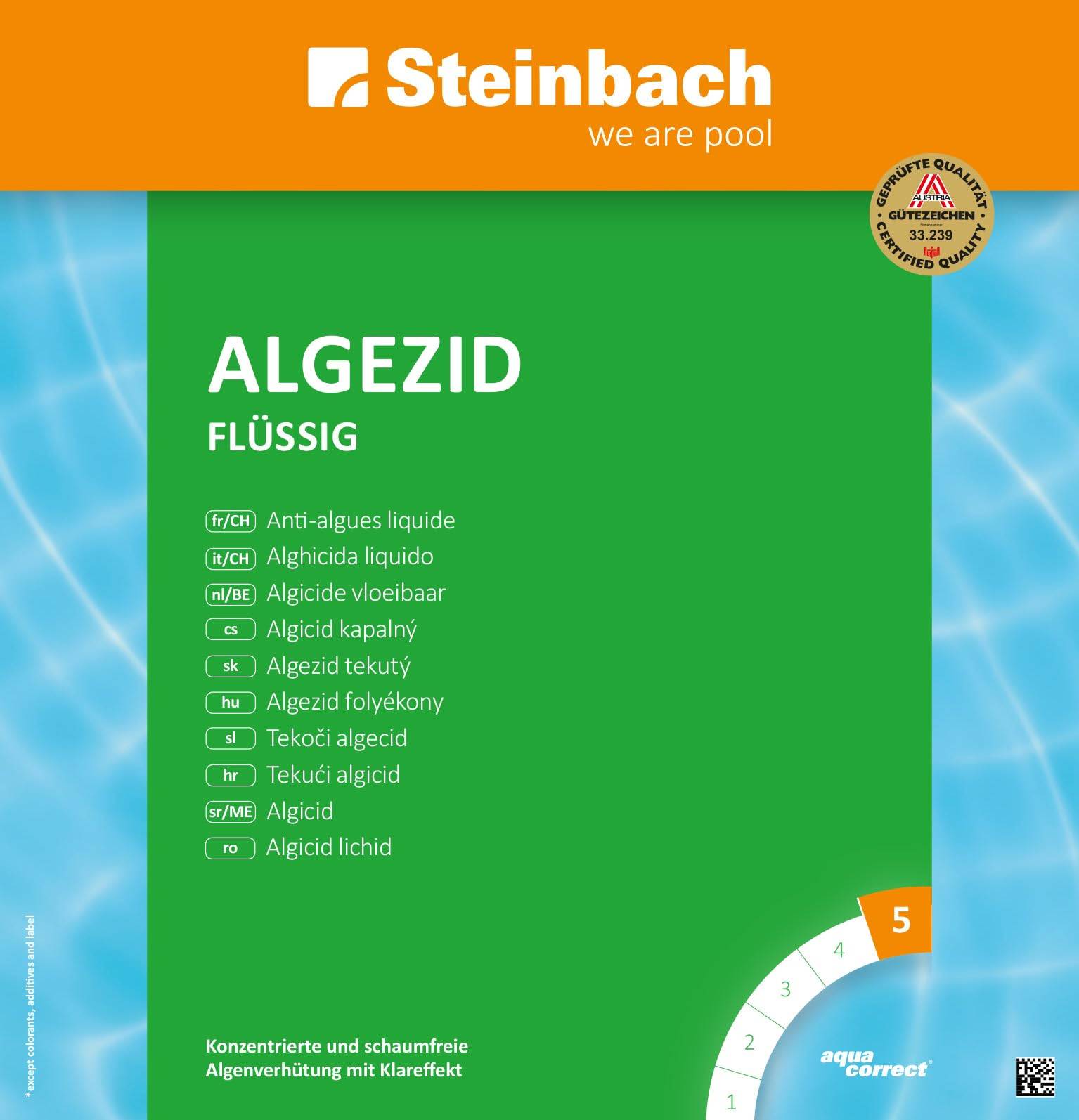 Steinbach | Poolpflege Algezid flüssig | 10l | wirksame Algenbekämpfung | kristallklares Wasser | ideal für Poolliebhaber