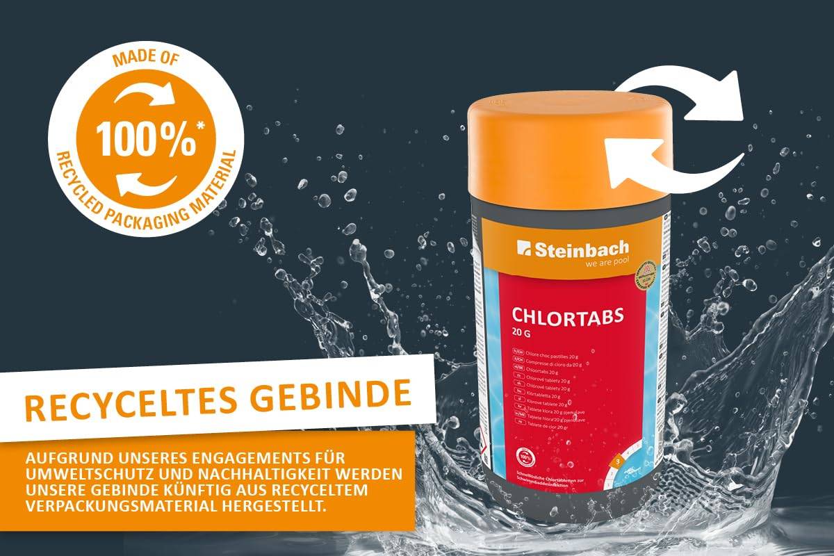 Steinbach Poolpflege Chlortabs 20g schnelllöslich - 0757201TV08-8X 1 kg - Für Erstdosierung & Dauerdosierung in kleinen Pools - Wirkt gegen Pilze