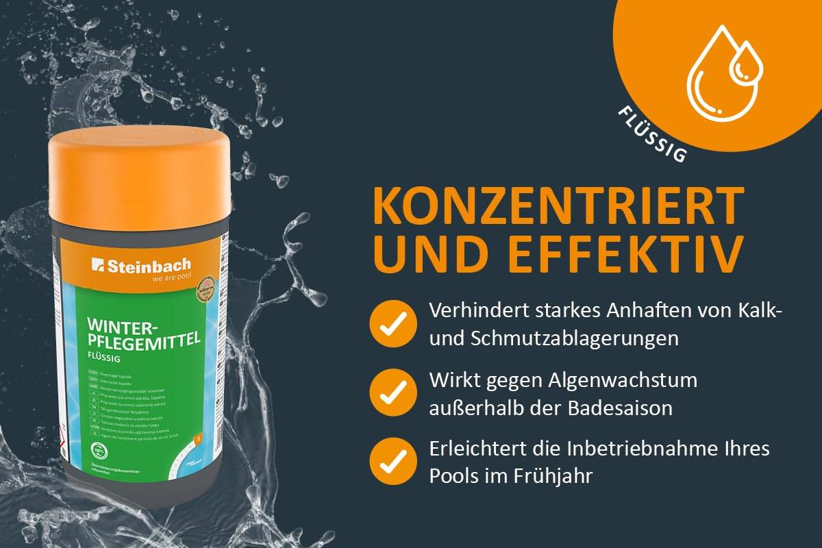 Steinbach Poolpflege Winterpflegemittel flüssig - 0753701TV08-8X 1l - Konzentrat gegen Algen & Ablagerungen - Sorgt für sauberes Poolwasser bis zum