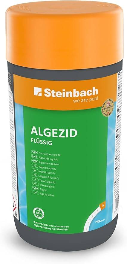 Steinbach | Poolpflege Algezid Flüssig | antibakterielle Formel | vielseitig einsetzbar | schützt Wasser langanhaltend | ein Liter Flasche