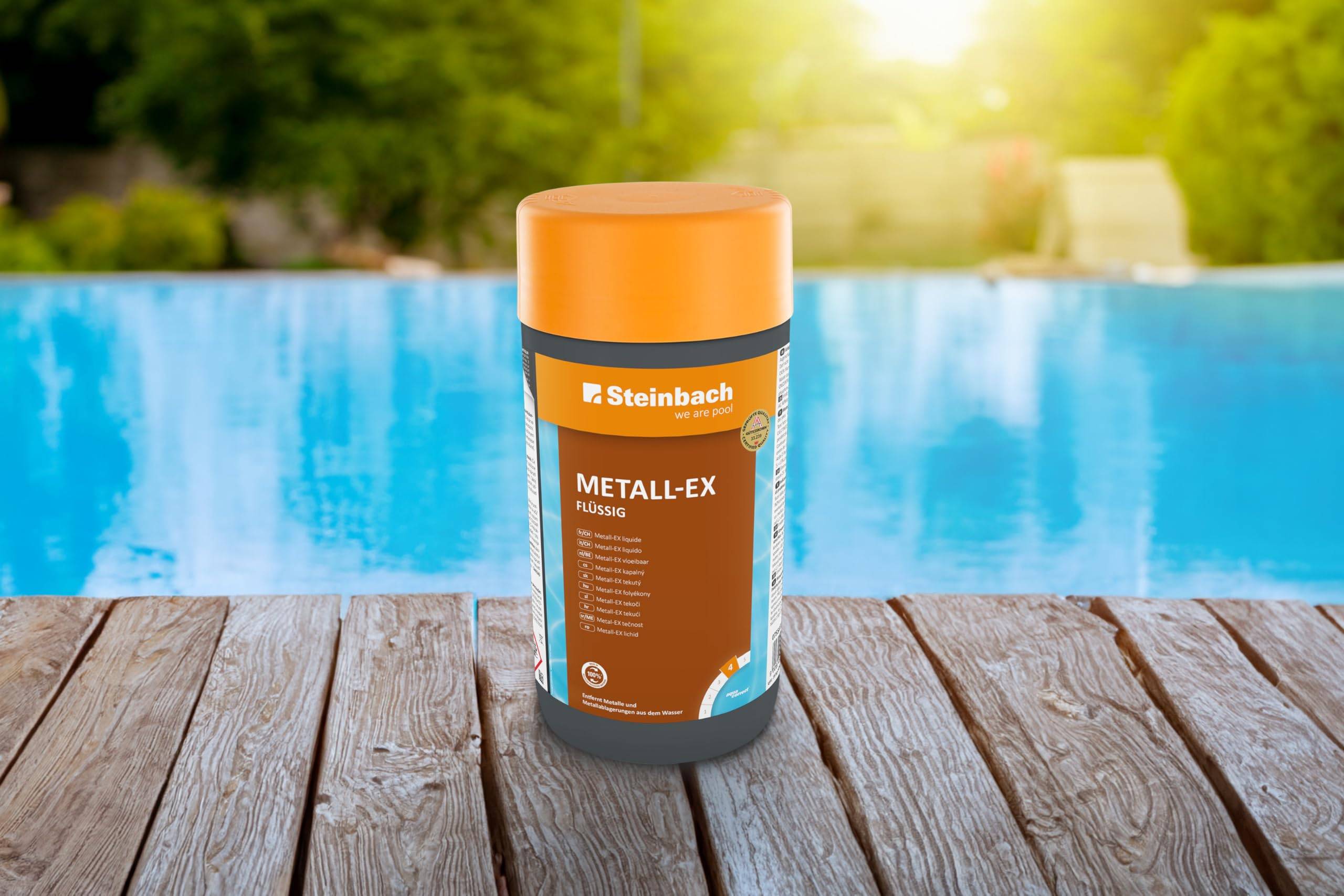 Steinbach | Poolpflege Metall-EX flüssig | Beckenreiniger | entfernt Metalleffekte | schützt vor Verfärbungen | ideal für kristallklares Wasser