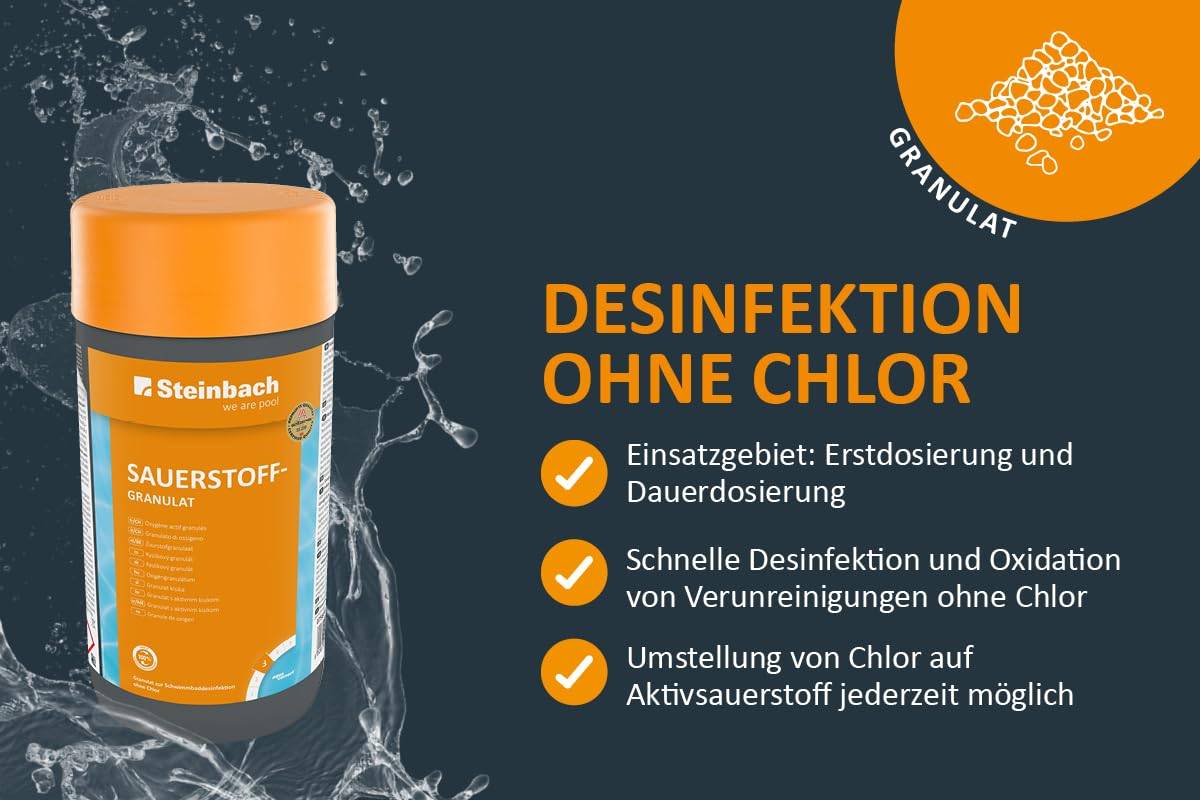 Steinbach Poolpflege Sauerstoffgranulat - 0756001TV08-8X 1 kg - Pooldesinfektion ohne Chlor - mit Aktivsauerstoff - Schnelle Desinfektion