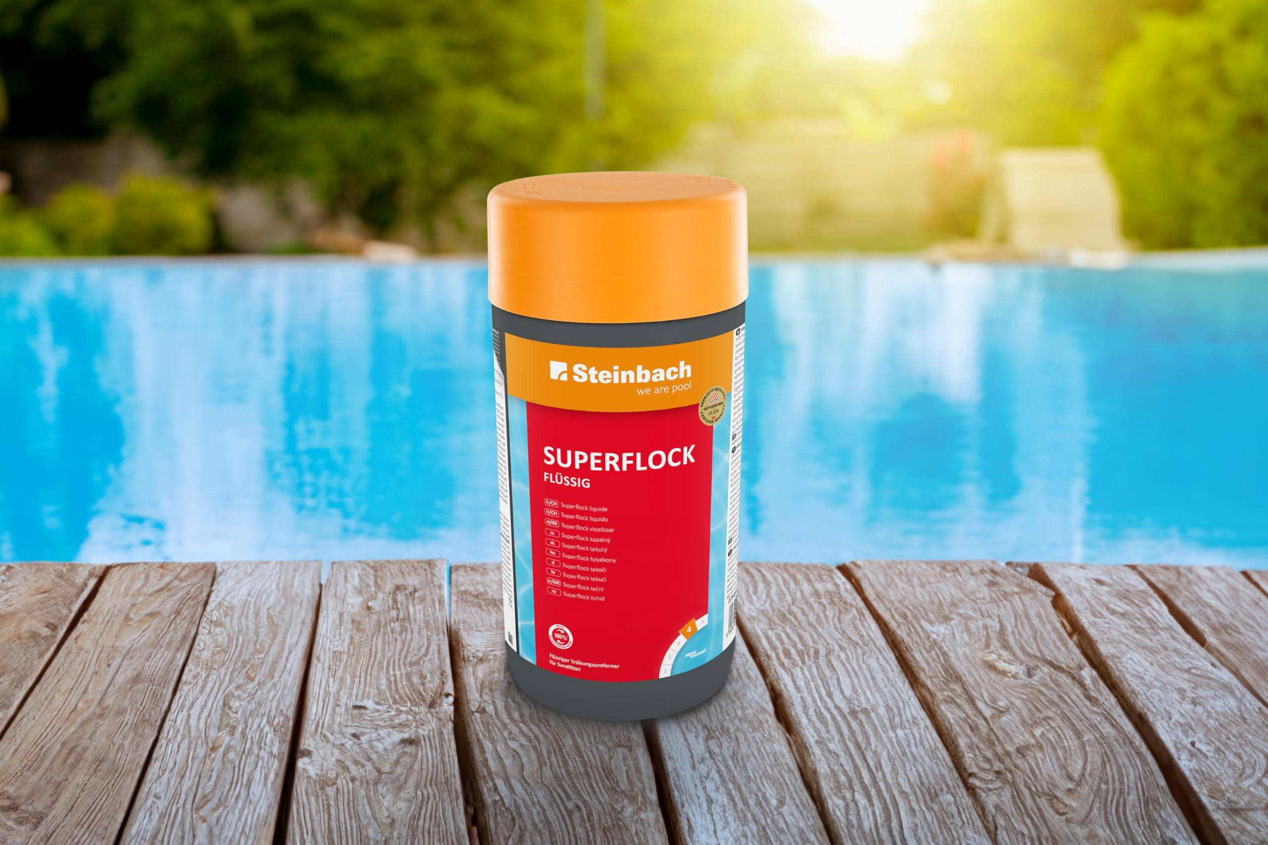 Steinbach | Superflock Flüssig | effizientes Flockungsmittel | klares Wasser | einfach anzuwenden | ideal für Pools | Volumen: 1 Liter