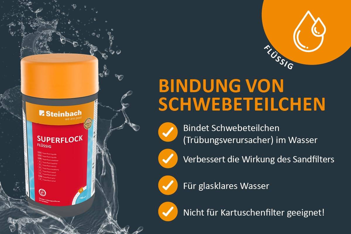 Steinbach | Superflock Flüssig | effizientes Flockungsmittel | klares Wasser | einfach anzuwenden | ideal für Pools | Volumen: 1 Liter