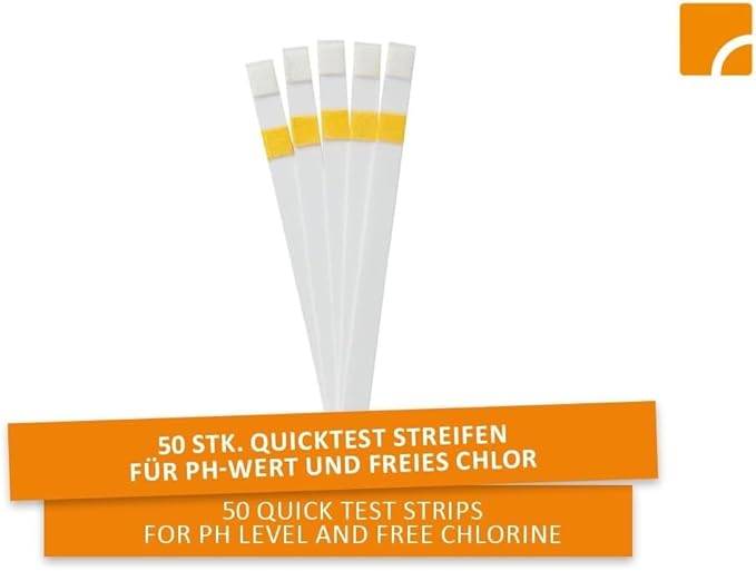 Steinbach | Quicktest Streifen Kit inkl. Dosierschwimmer Maxi | 18 cm Ø | bis zu 200 g Tablettengröße | für sauberes und kristallklares Poolwasser