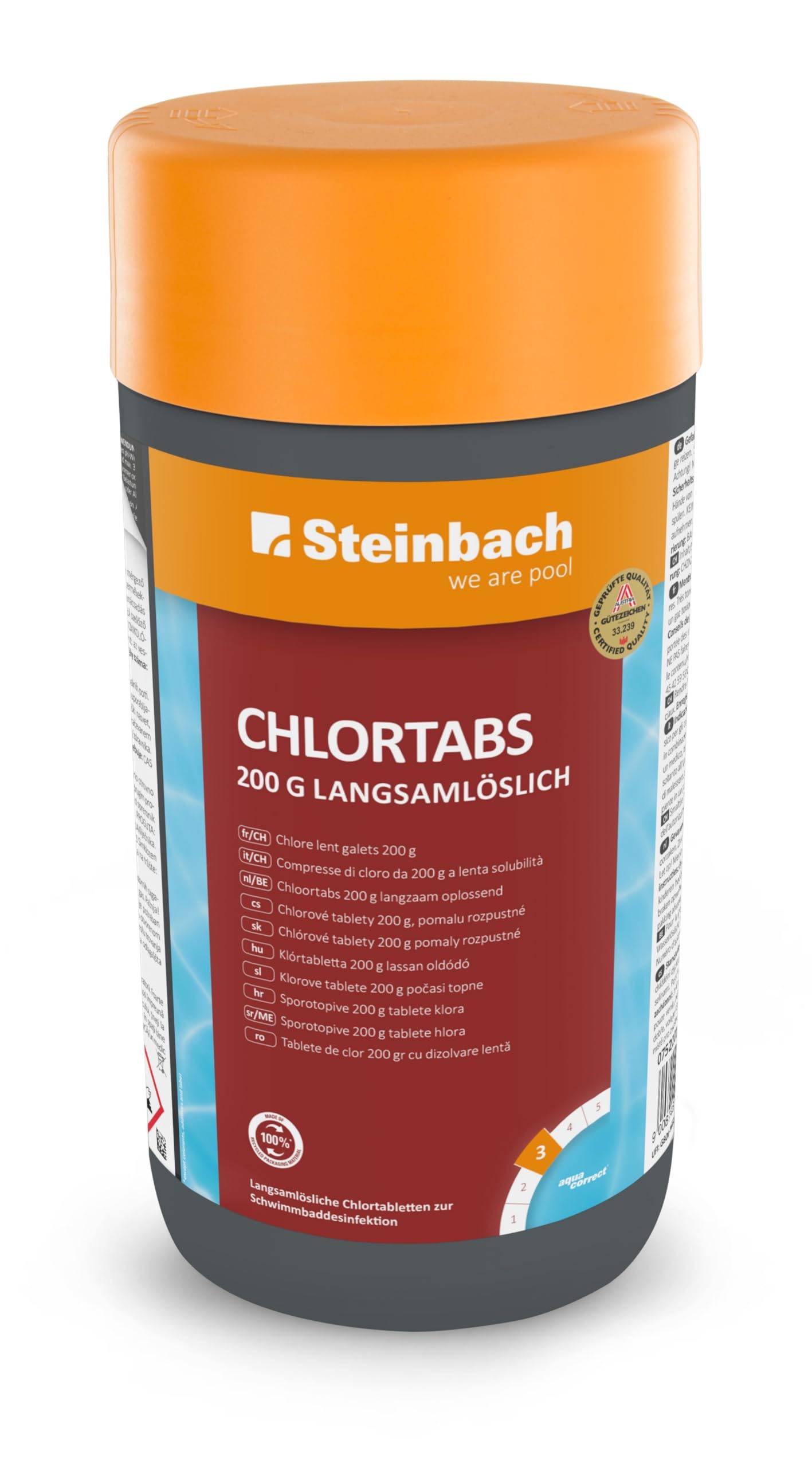 Steinbach | Chlortabs 200g | langsamlöslich | ideal für Poolpflege | effiziente Desinfektion | 1 kg Packung