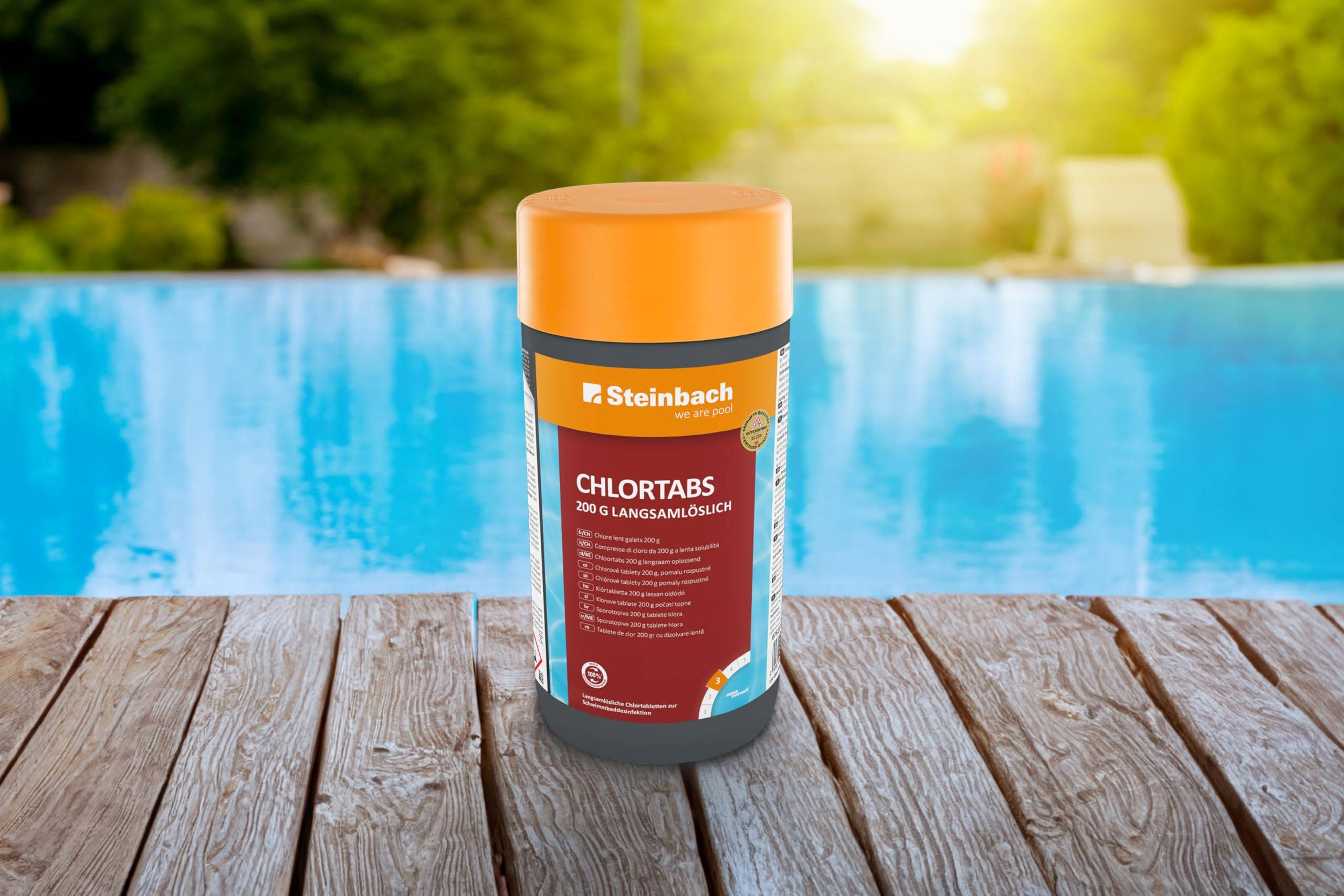 Steinbach | Chlortabs 200g | langsamlöslich | ideal für Poolpflege | effiziente Desinfektion | 1 kg Packung