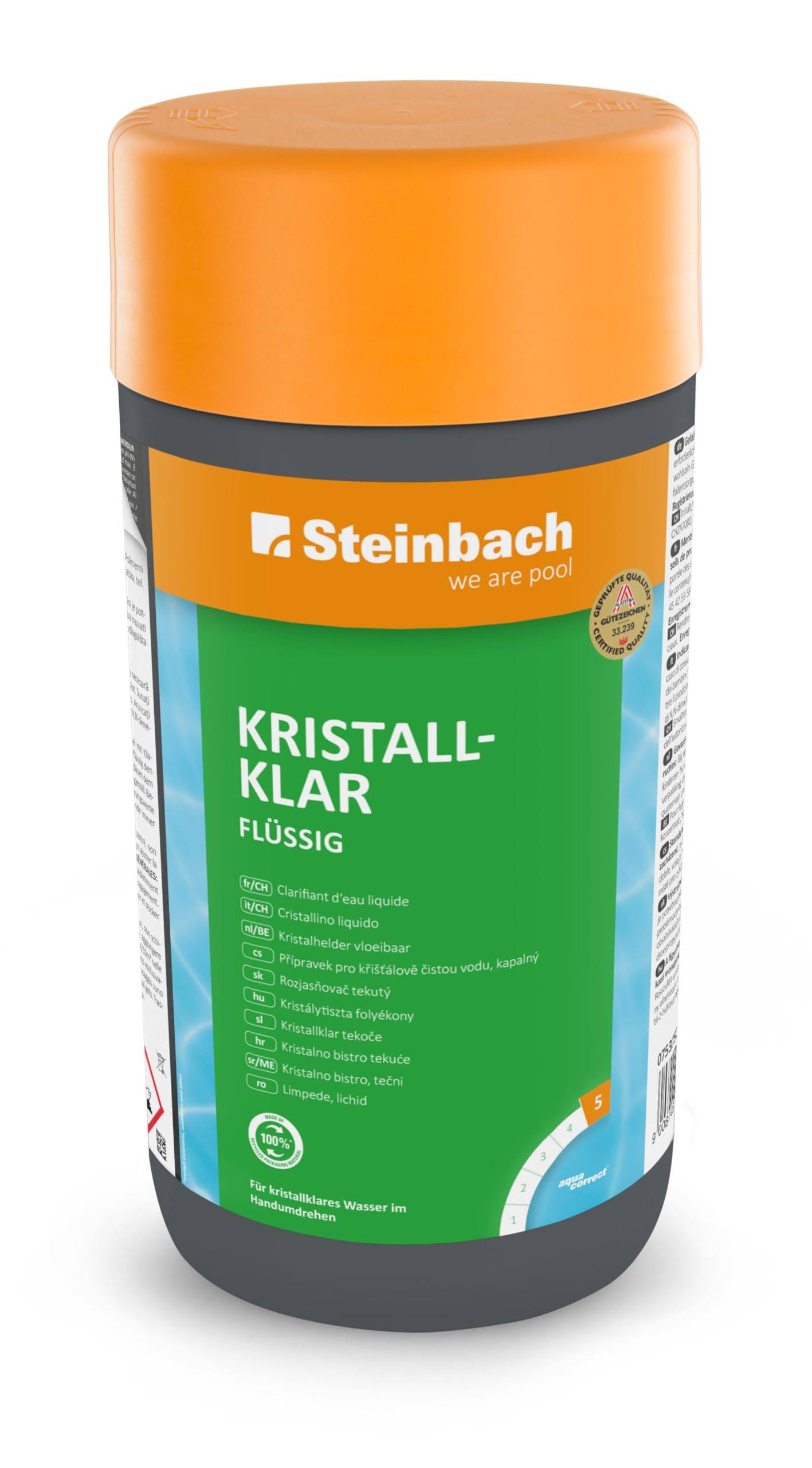 Steinbach | Poolpflege Kristallklar | flüssig | 1 Liter | sorgt für glasklares Wasser | einfach in der Anwendung | ideal für perfekten Badespaß