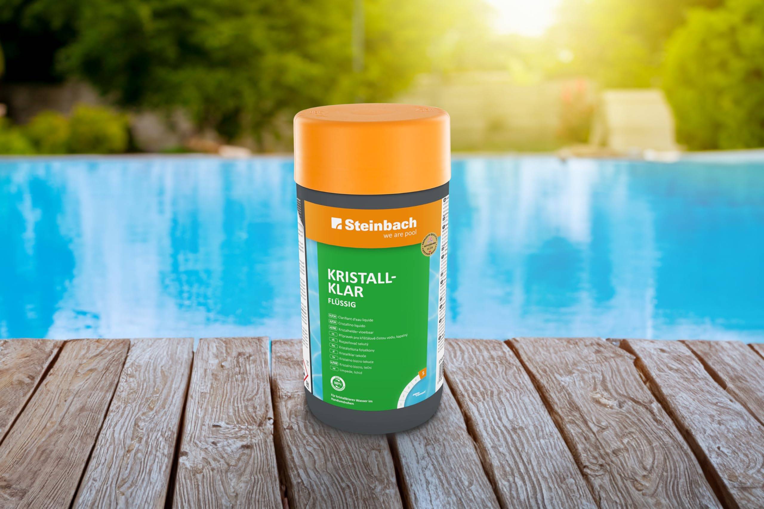 Steinbach | Poolpflege Kristallklar | flüssig | 1 Liter | sorgt für glasklares Wasser | einfach in der Anwendung | ideal für perfekten Badespaß