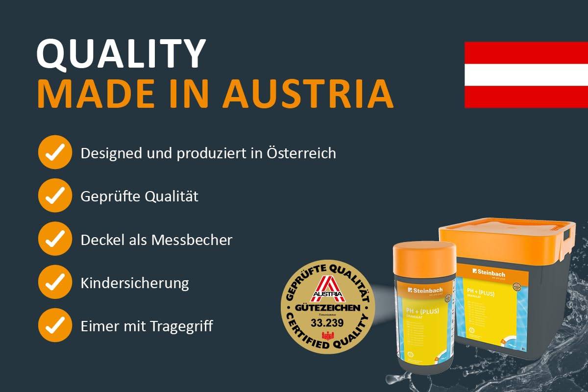 Steinbach Poolpflege pH-Plus Granulat - 0753205TV02-2X 5kg - Zur pH-Wert-Erhöhung im Pool - Gut löslich & staubreduziert - Für stabile Wasserwerte