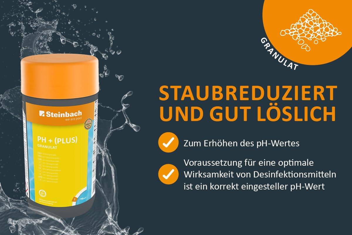 Steinbach | Poolpflege pH+ Granulat | 1 kg | ideal zur pH-Wert Einstellung | einfache Anwendung | effiziente Poolpflege
