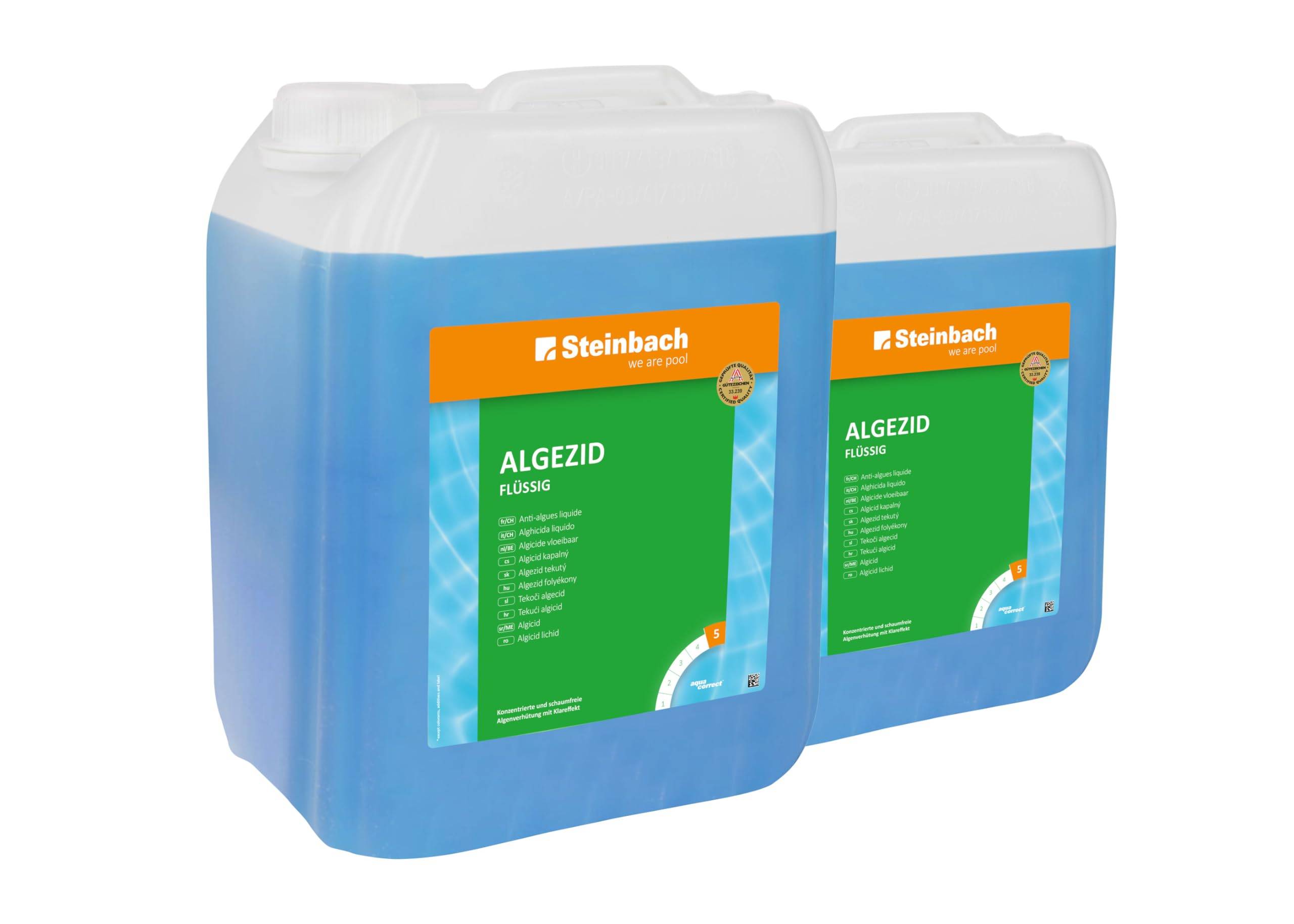 Steinbach | Poolpflege Algezid flüssig | 10l | wirksame Algenbekämpfung | kristallklares Wasser | ideal für Poolliebhaber