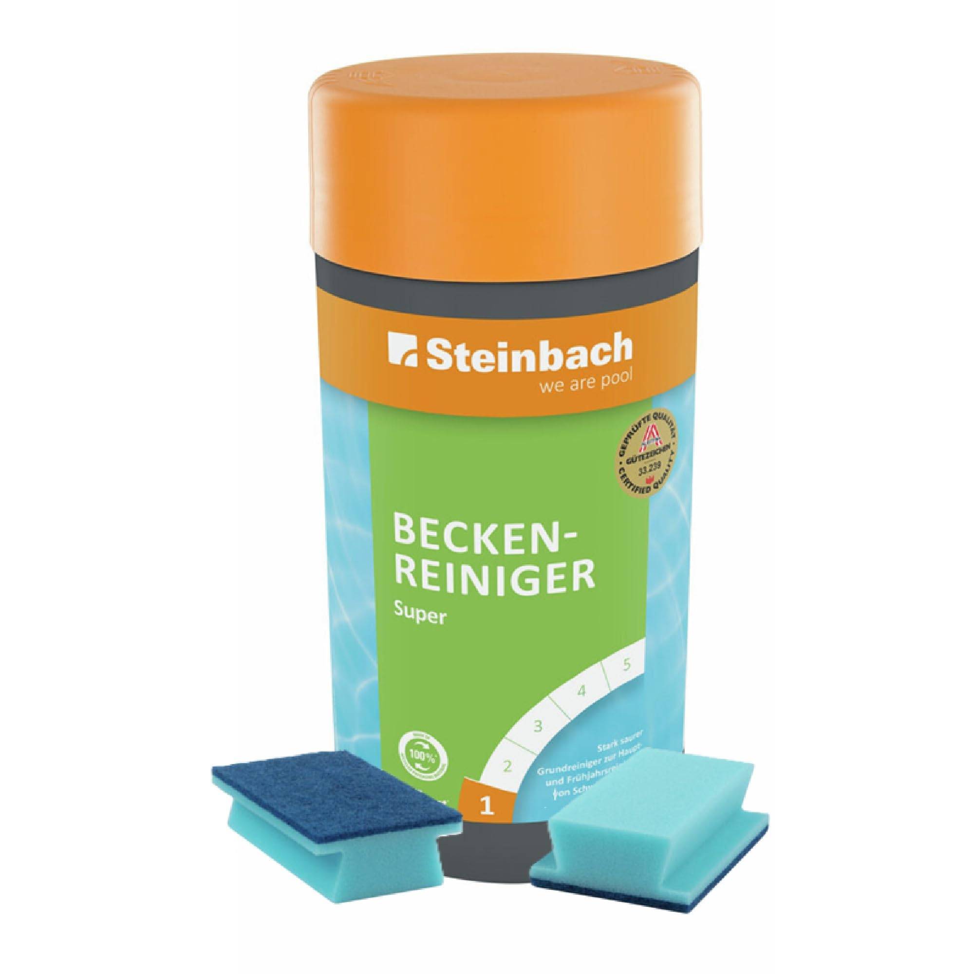 Steinbach | Reinigungsset für Pools | Beckenreiniger Super 1l + Handschrubber Doppelpack | gegen Kalk, Rost & Schmutz | für Frühjahrsreinigung | In