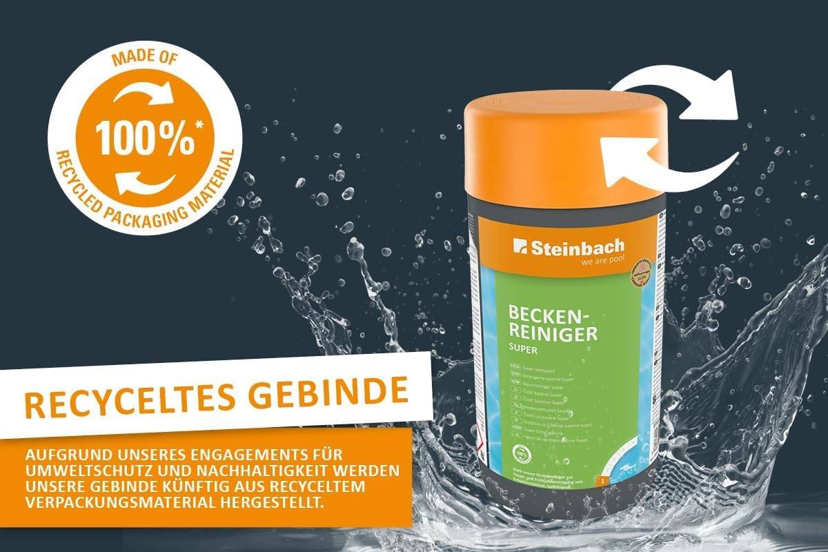 Steinbach | Reinigungsset für Pools | Beckenreiniger Super 1l + Handschrubber Doppelpack | gegen Kalk, Rost & Schmutz | für Frühjahrsreinigung | In