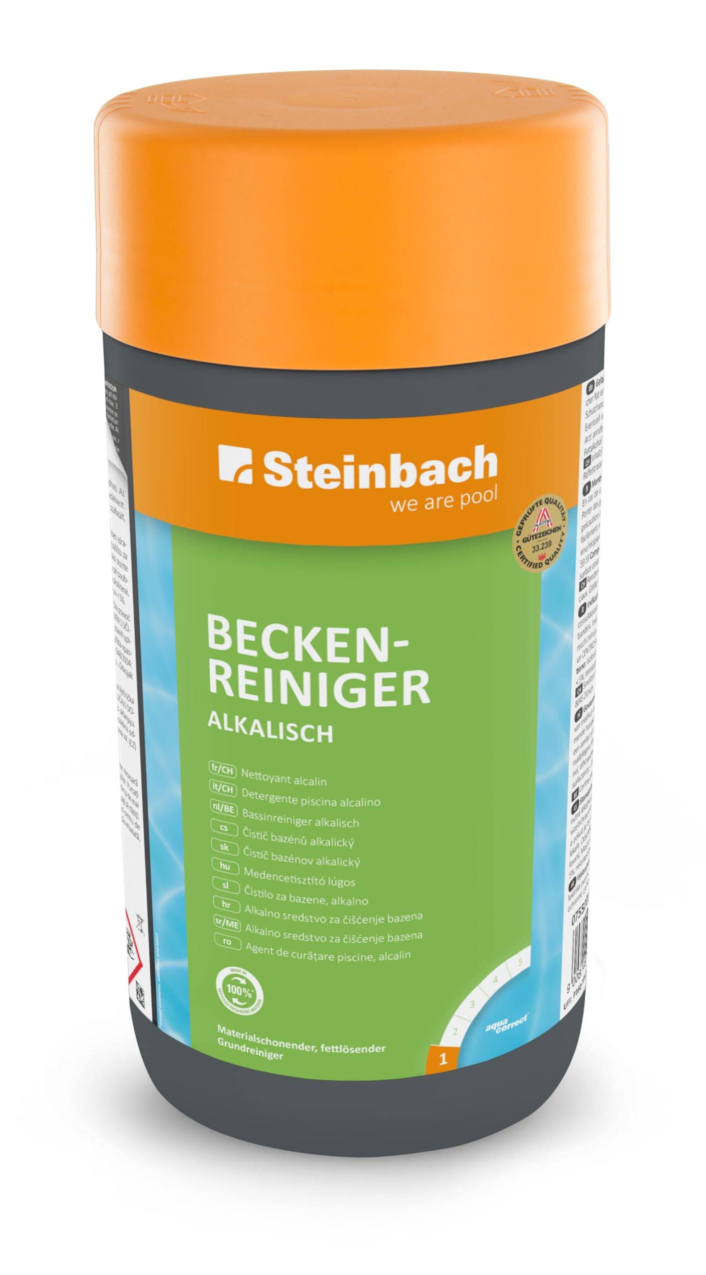 Steinbach | Beckenreiniger alkalisch | kraftvolle Reinigung | schonend zu Oberflächen | ideal für Pools | schnelle Wirkung | Inhalt: 1 Liter