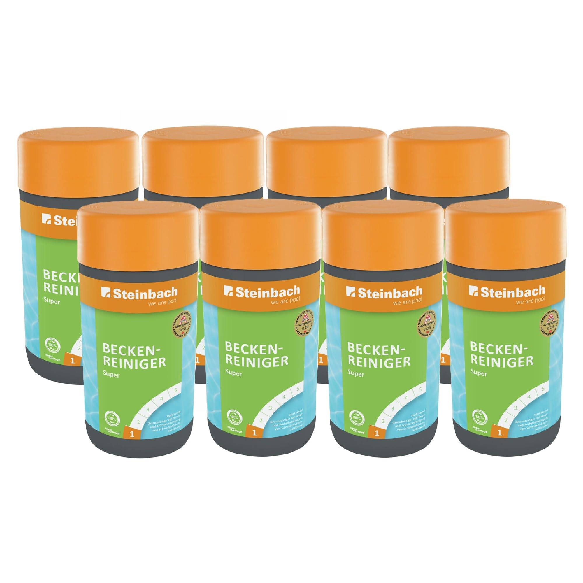 STEINBACH Beckenreiniger Super 8 l | starker Pool-Grundreiniger gegen Kalk, Rost & Schmutz | für Folien- & Fliesenbecken | saurer Reiniger für Früh