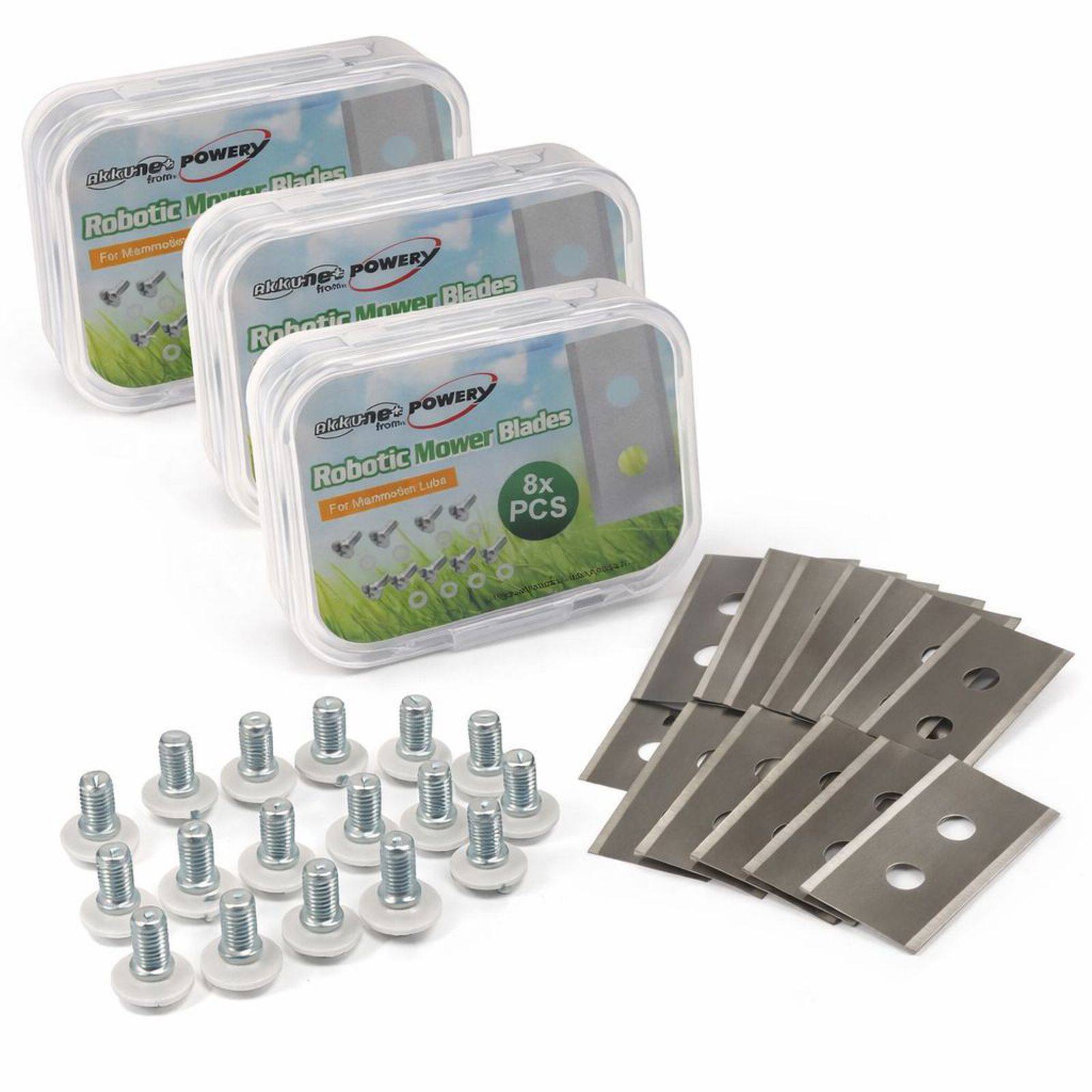 Powery 24x Ersatzklingen für Mähroboter YUKA 600 bis YUKA 1500 inkl. Schrauben