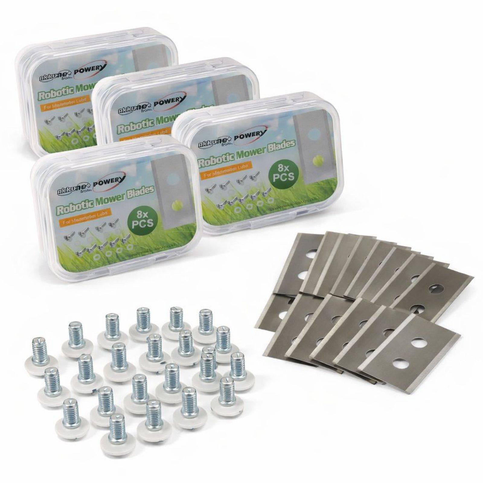 Powery 32x Ersatzklingen für Mähroboter YUKA 600 bis YUKA 1500 inkl. Schrauben