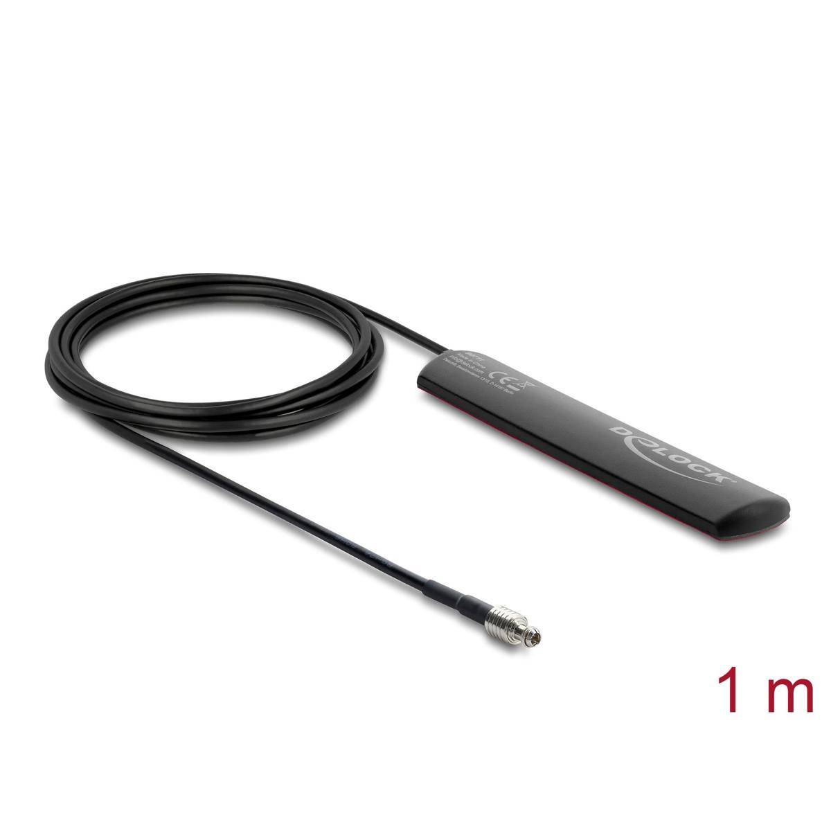 Delock LTE Antenne TS9 Stecker 1,5 dBi omnidirektional starr mit Anschlusskabel RG-174 1 m Klebemontage outdoor schwarz