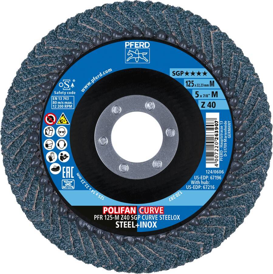 Fächerschleifscheibe POLIFAN Z SGP CURVE gewölbt 67689052 Größe M (11mm) Ø 125 mm Körnung 40 Bohrung 22,23 mm Drehzahl m