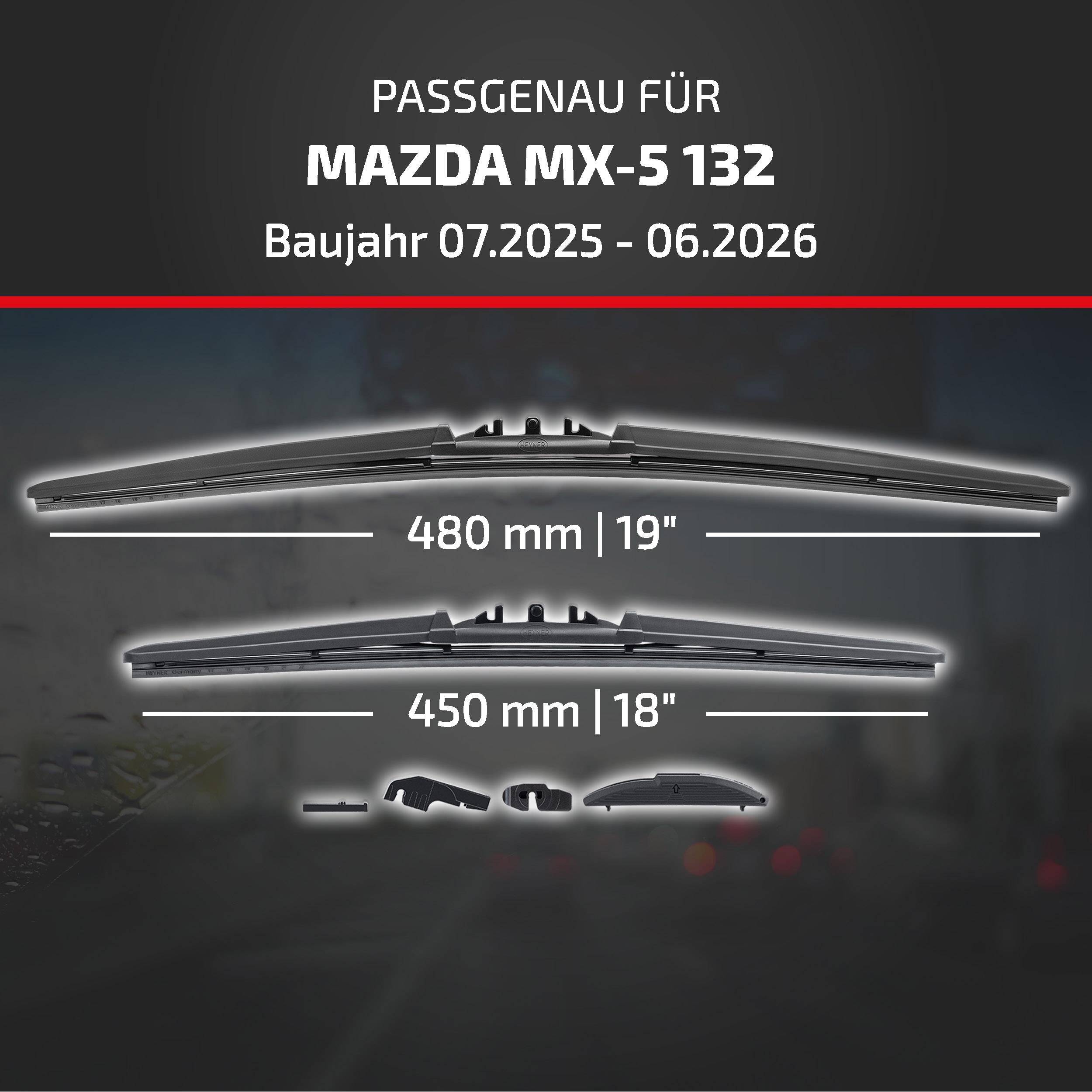 HEYNER® Scheibenwischer für MAZDA MX-5 07.2025 - 08.2026, HYBRID Flachbalkenwischer,