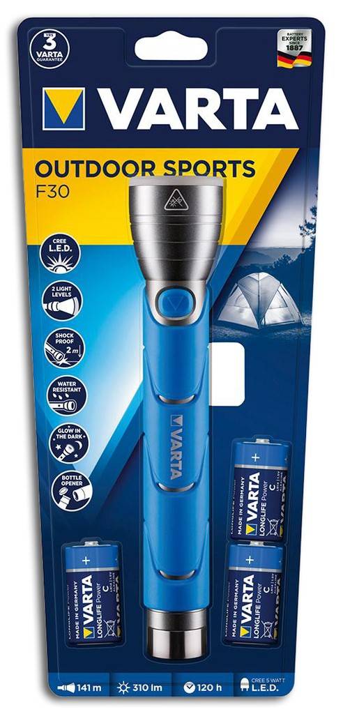 VARTA Outdoor SportsTaschenlampe in einem attraktiven Design mit cleveren Outdoor-Eigenschaften 2 Leuchtmodi High low - Eloxiertes Aluminium Typ II