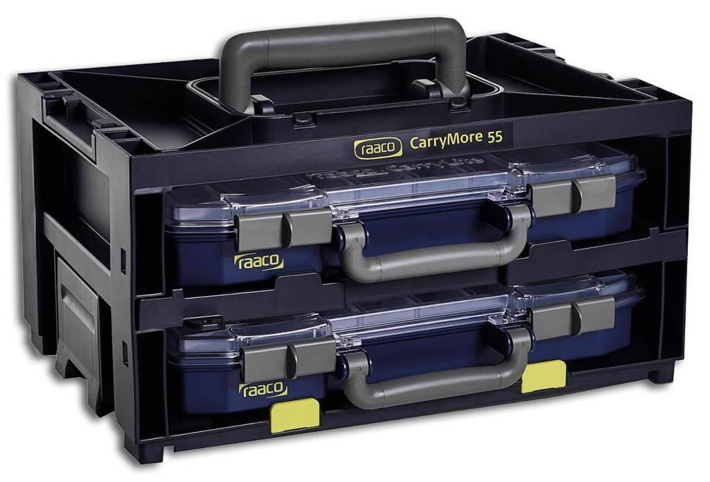 Tragerahmen CarryMore 55x2, bestücktLager- und TransportsystemMaterial Polypropylen-CopolymerBestückt mit 2 CarryLite 55 4x8-16 SortimentskoffernMit