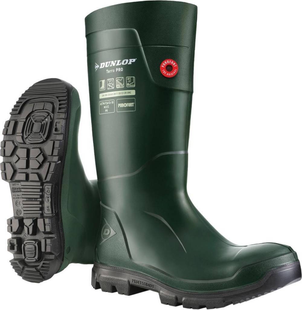 Sicherheitsstiefel Purofort Terra PRO, S5 CI CR SRCZulassung/NormEN ISO 203452011, S5 CI CR SRCEigenschaften Perfektionierte Passform mit Dunlops
