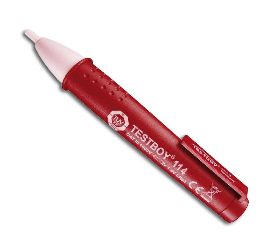 Spannungsprüfer Testboy 114, kontaktlosOptische und vibrierende Anzeige mit LED-Taschenlampen-FunktionZum Auffinden von Kabelbrüchen und defekten Si