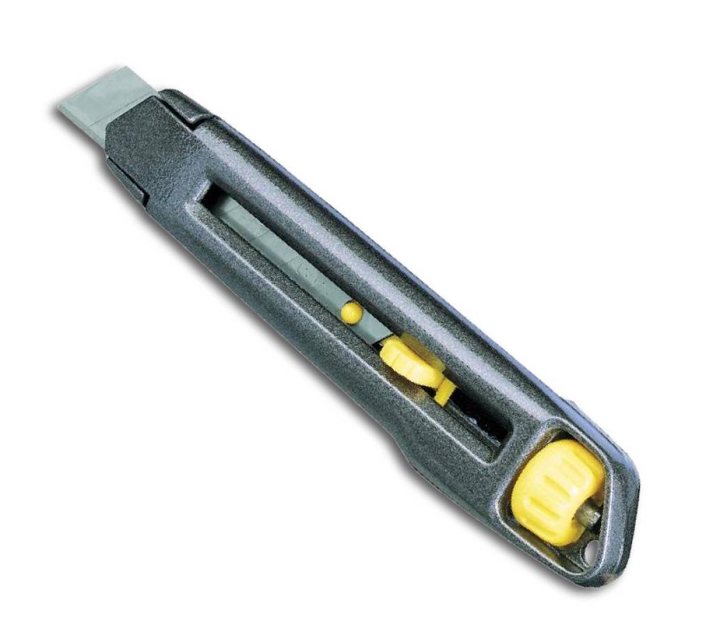 Cuttermesser Interlock Nr. 10-018Griff aus MetallKlingenführung aus MetallFixierung der Klinge durch KlemmsystemVorschubmechanismus wird durch