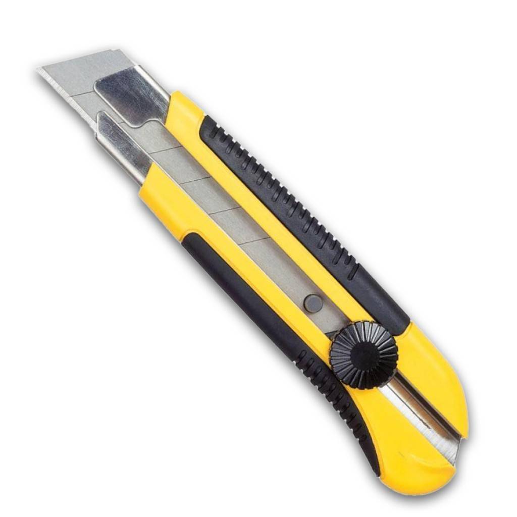 Cuttermesser Nr. 10-425DynaGrip-Griff aus Bi-MaterialKlingenführung aus MetallFixierung der Klinge durch Gewindeschraube0,7 mm starke