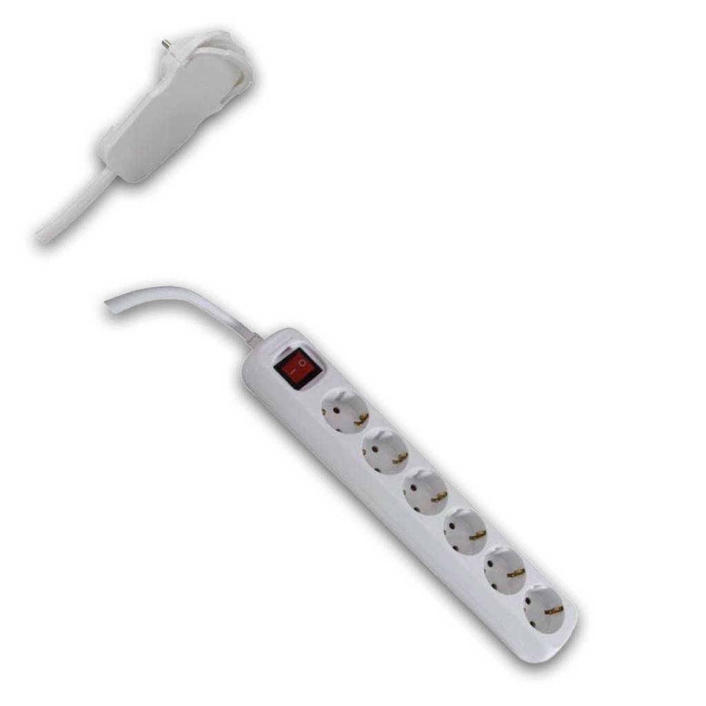 Steckdosenleiste Flachstecker 6-fach mit Schalter2-polig, 16 A, 250 V, 3500 Watt, , 2,0 m Zuleitung H05VV-F 3G1,5 mmMit integriertem Kinderschutz