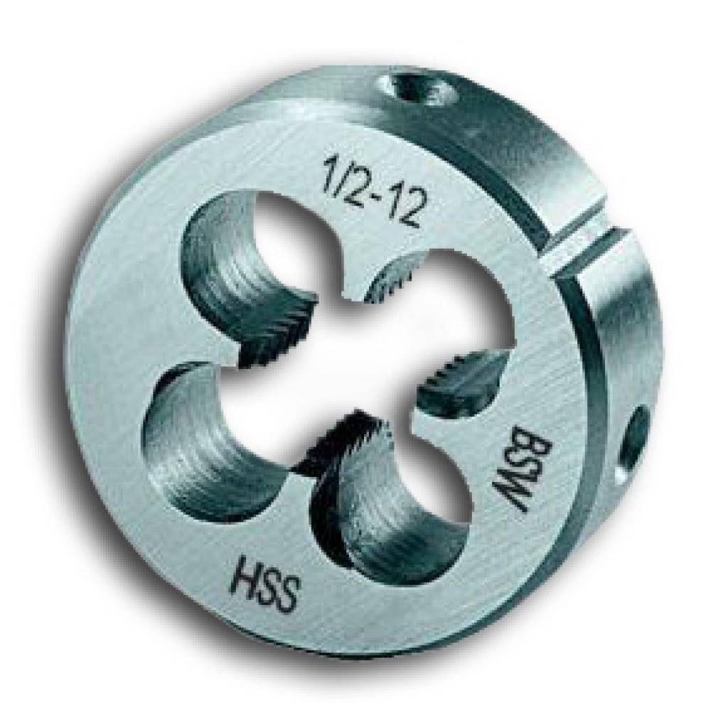 Schneideisen für Whitworth-GewindeAusführungGeschlossene, vorgeschlitzte Form, mit Schälanschnitt auf beiden Seiten.AnwendungFür Whitworth-Gewinde