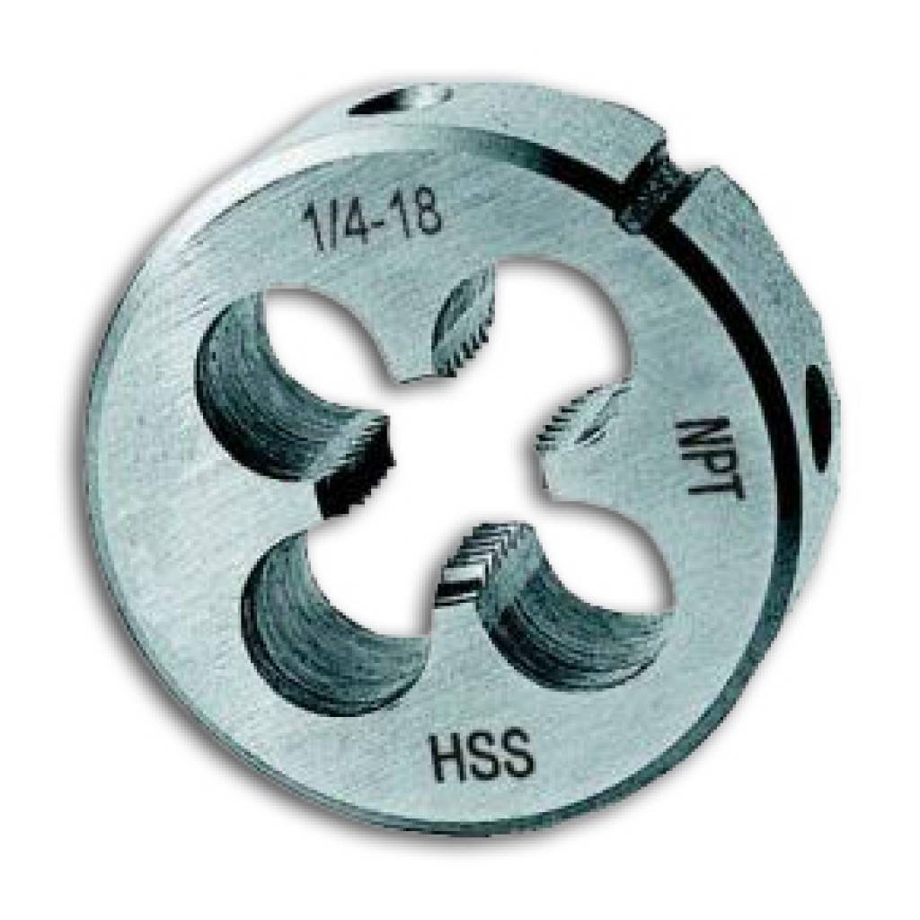 Schneideisen für NPT-GewindeAusführungGeschlossene, vorgeschlitzte Form mit einseitigem Schälanschnitt.AnwendungFür NPT-kegeliges, amerikanisches