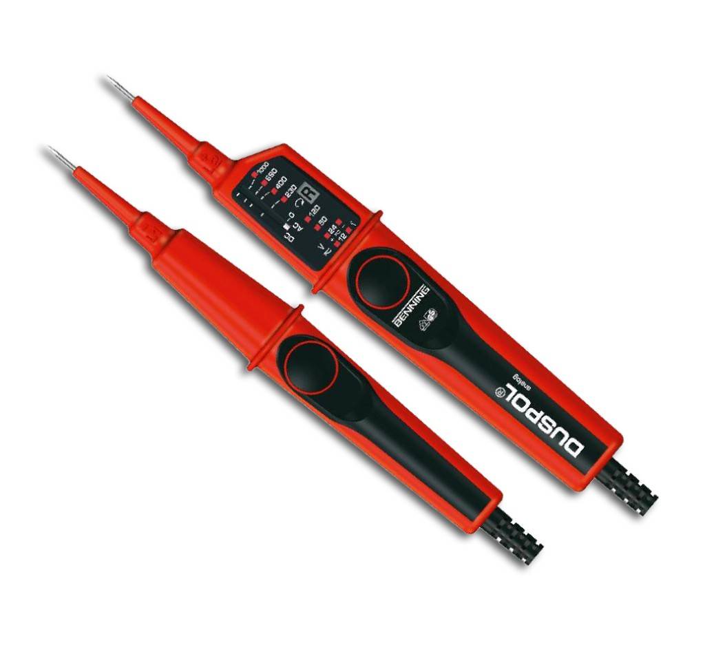 Spannungsprüfer DUSPOL analogAusführungGeprüft und zugelassen nach EN/IEC 61243-3, DIN VDE 0682 Teil 401, zweipolig. Gehäuse aus schlag- und bruch